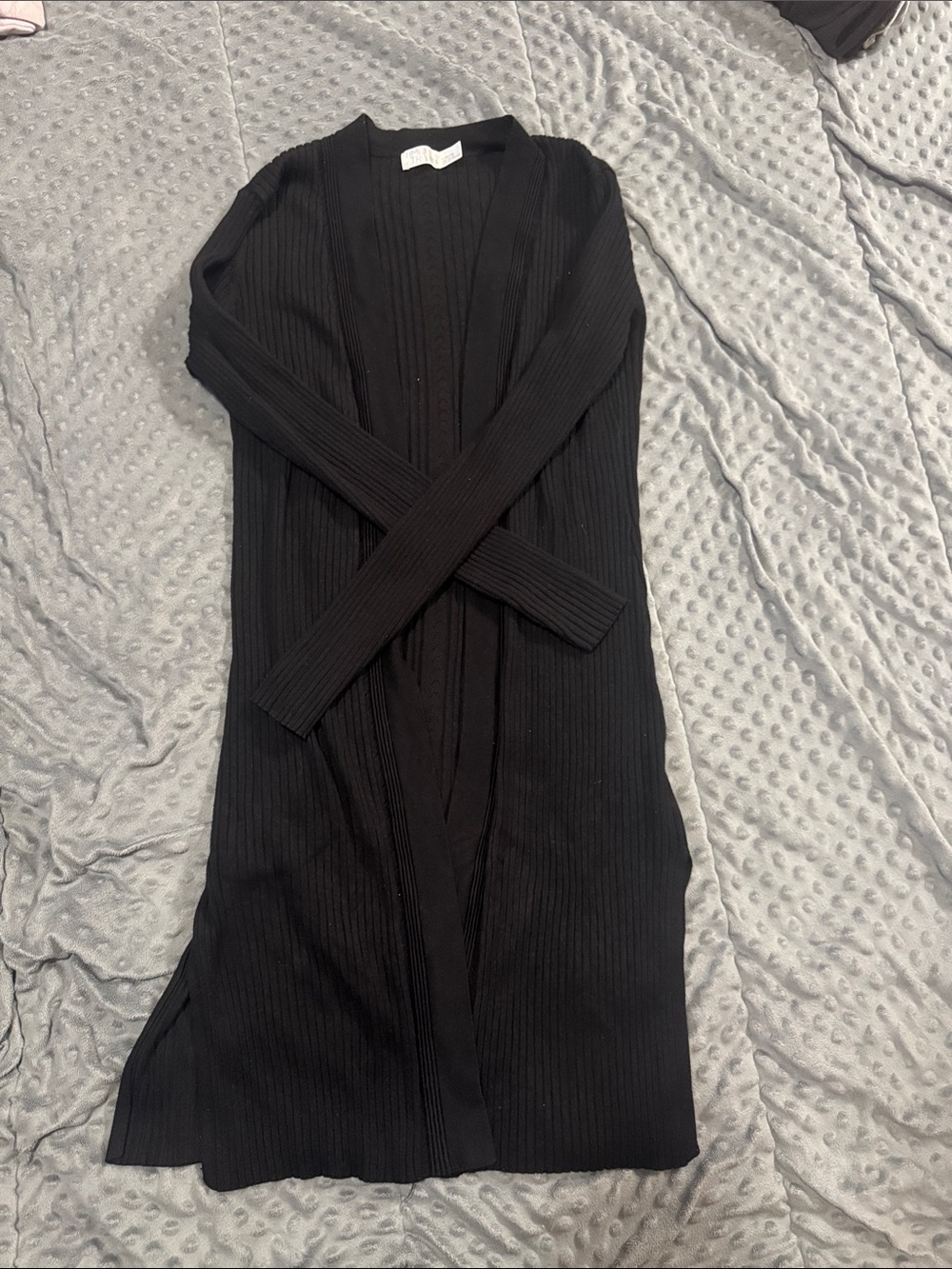 Time and Tru Black Ribbed Long Open Cardigan